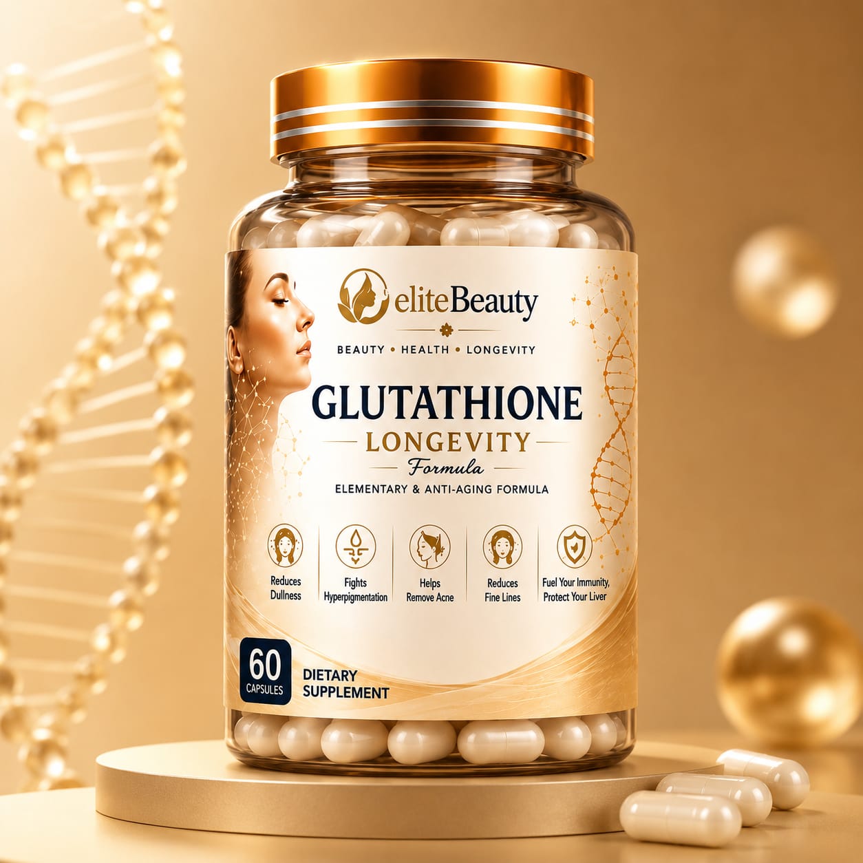 Glutathione Longevity Capsules | 500mg Glutathione with Collagen, Vitamin C, CoQ10 & Alpha Lipoic Acid | Anti-Aging & Skin Brightening Supplement (60 Capsules)