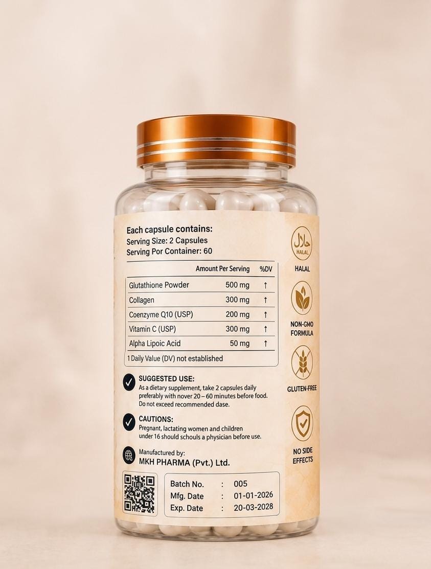 Glutathione Longevity Capsules | 500mg Glutathione with Collagen, Vitamin C, CoQ10 & Alpha Lipoic Acid | Anti-Aging & Skin Brightening Supplement (60 Capsules)